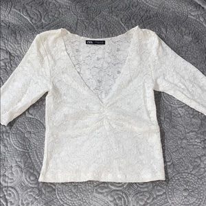 Zara White Lace V-Neck Crop Top